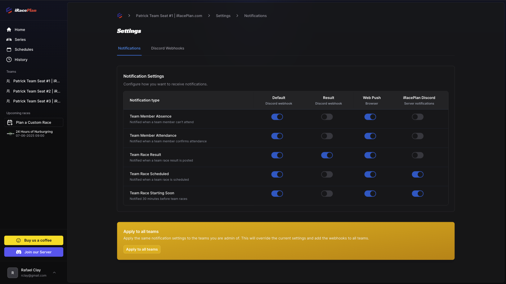 Discord results bot showing race results in a Discord channel